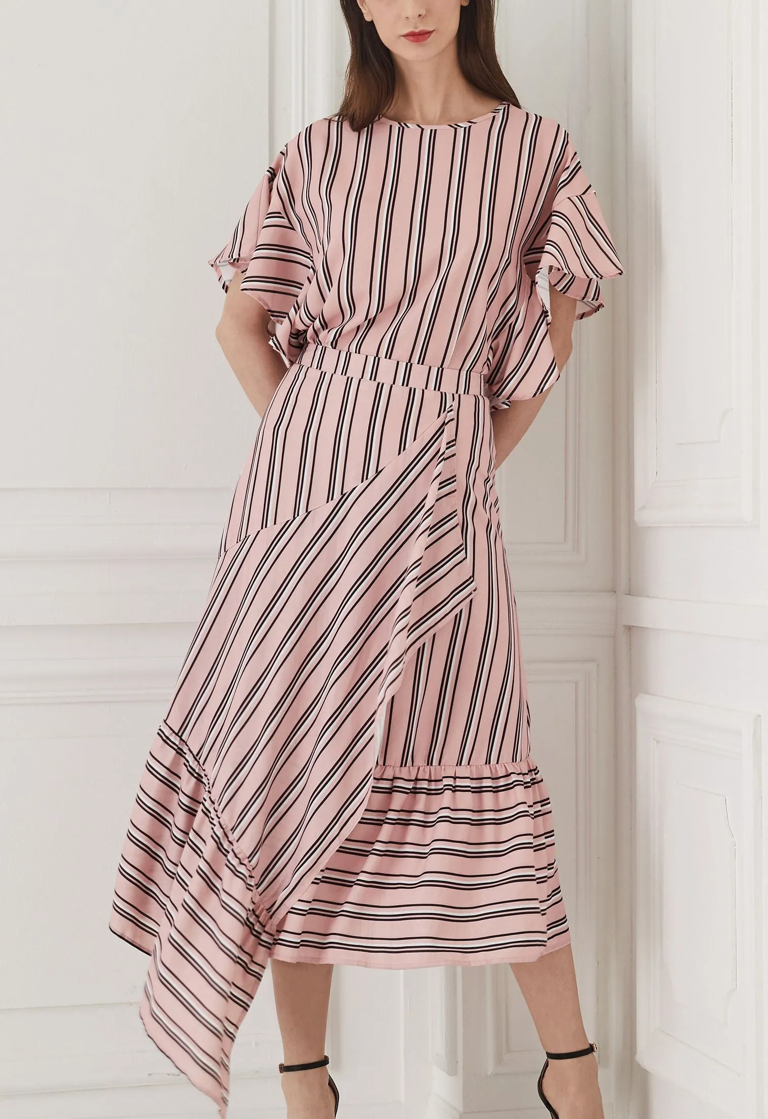 Striped Wrap Asymmetrical Skirt