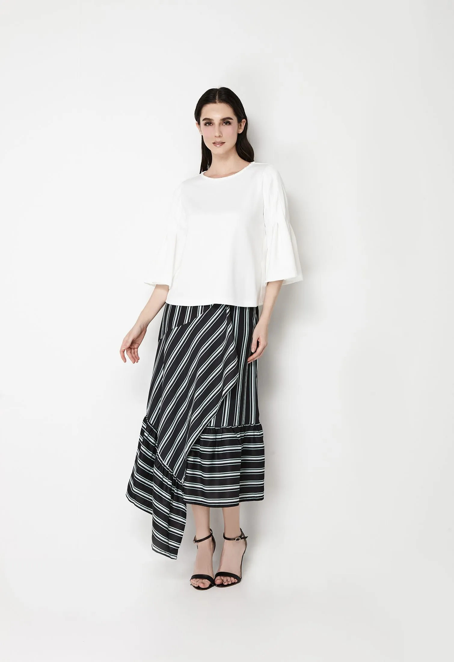 Striped Wrap Asymmetrical Skirt