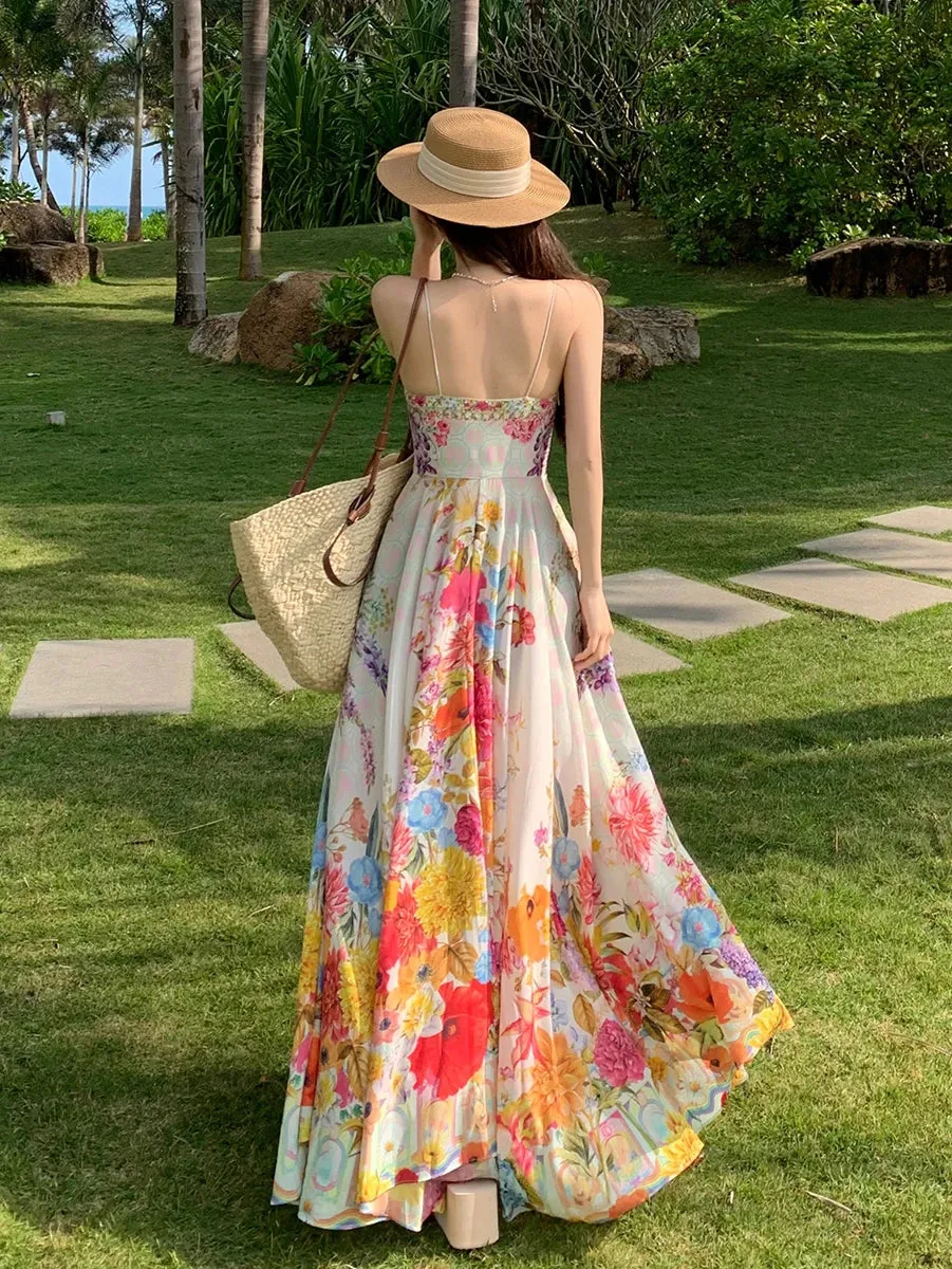 Summer Floral Print Boho Maxi Dress