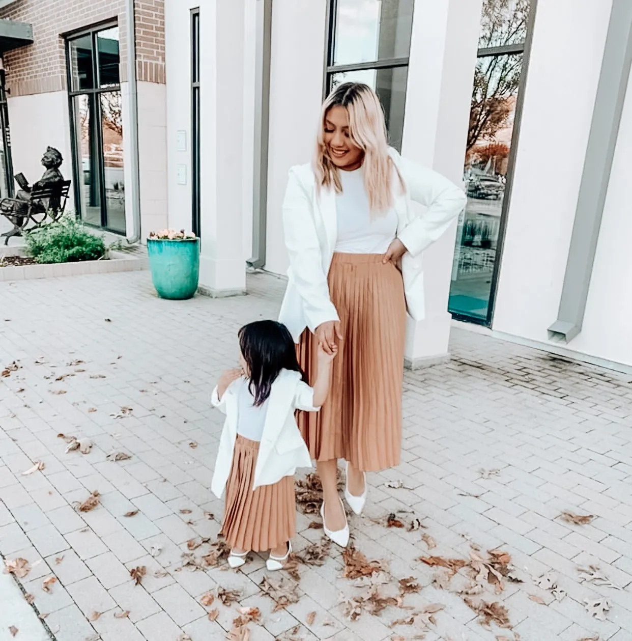 Tan Tawny Pleated Mommy and Me skirts