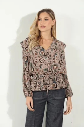 V-Neck Peplum Blouse | Randy Print