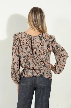 V-Neck Peplum Blouse | Randy Print