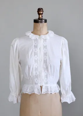 Vintage 1980s Cotton and Lace Victorian Style Blouse