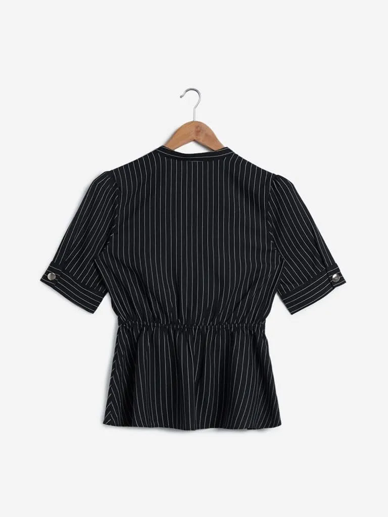 Wardrobe Black Striped Peplum Top