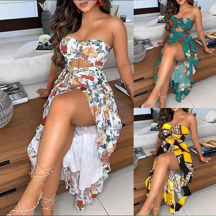 Women  Irregular Scalloped Floral Print Dresses