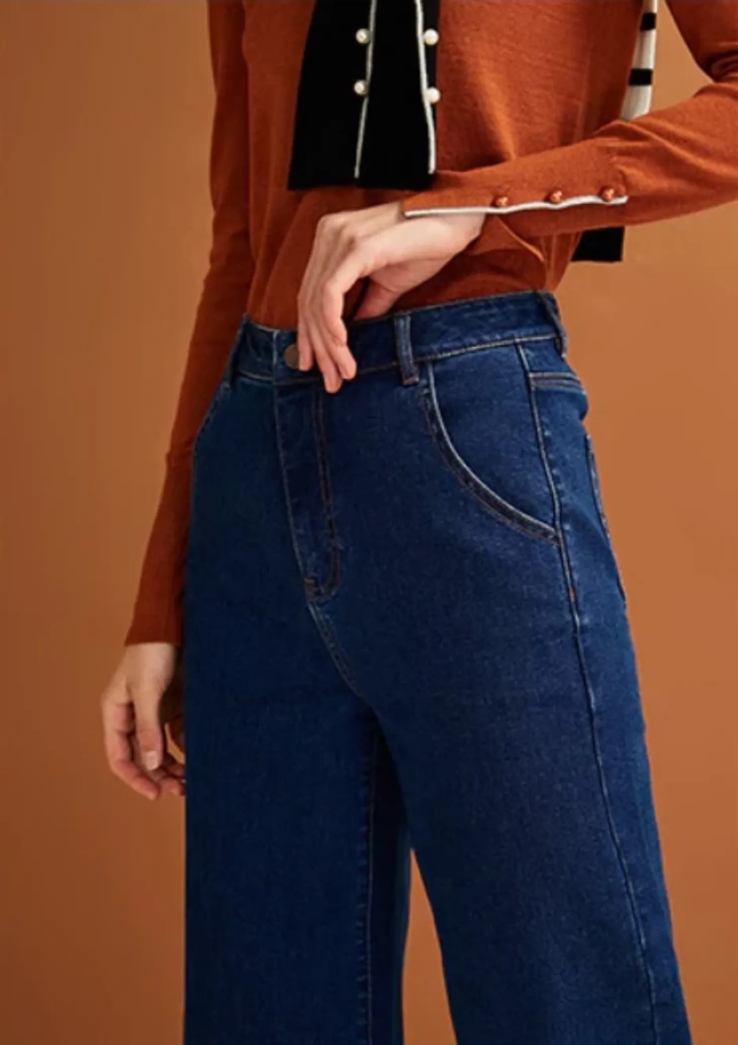 Women's Autumn Wide Leg Cropped Jeans With High Waist