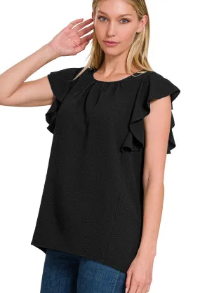 Woven Bubble Airflow Flutter Sleeve Top