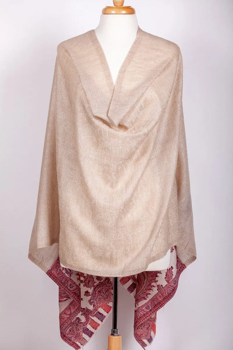 Yangra Beige Embroidered Pashmina Shawl