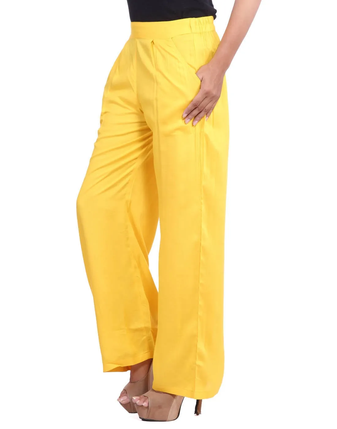 Yellow Solid Rayon Palazzo