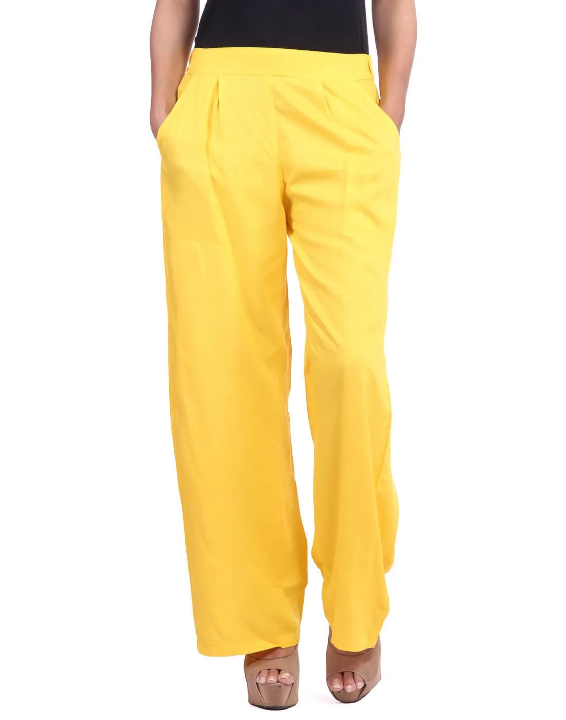 Yellow Solid Rayon Palazzo